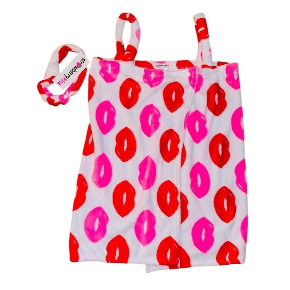 Strawberry Kiss Spa Wrap Towel Hair Wrap Set OSFA Valentine heart bridal soft - Picture 8 of 8
